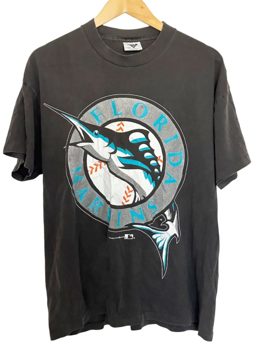 VTG Logo Florida Marlins Shirt Men XL Black Baseball Tee 1991 Single Stitch